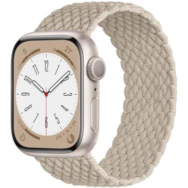 Imagem de OMECKY Pulseira trançada elástica compatível com Apple Watch séries 9, 8, 7, 6, 5, 4, 3, 38/40/41 mm, para mulheres e homens, linda pulseira esportiva de nylon elástica para iWatch SE 1/2, S, creme de
