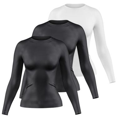 Imagem de Kit 3 Camisetas Manga Longa Feminina Dry Proteção UV Básica Lisa Academia Treino Fitness-Feminino