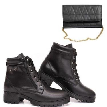 Imagem de Bota Cuturno Feminina Botinha Tratorada Chelsea Confort Flex + Bolsa Ombro-Feminino