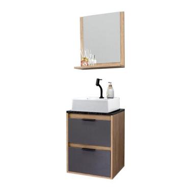 Imagem de Kit Gabinete Para Banheiro Com Cuba E Espelho 160x43x36 Cinza