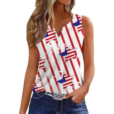 Imagem de Camiseta regata feminina 4th of July Flag Stars Stripes Button Down Loose Fit Memorial Day 2024 Summer, Cinza, XXG