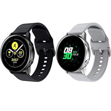 Imagem de Minggo Pulseira esportiva de silicone compatível com Samsung Galaxy Watch Active/Active2 de 40 mm/44 mm, compatível com Galaxy Watch de 42 mm/Gear S2 Classic/Gear Sport (preto/cinza)
