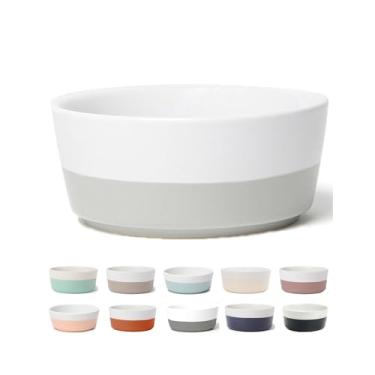 Imagem de Tigela de cerâmica para cães Waggo Dipper cinza claro/branco, tamanho grande, pesada e durável para comida para cães e água