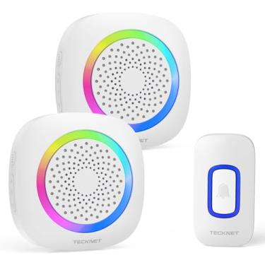Imagem de TECKNET Wireless Doorbell with 2 Portable Doorbell with RGB Light, Battery Powered IP66 Waterproof Door Chime Kit, 1300ft Wireless Range, 60 Chimes & 5 Level Volume, Using Time up to 4.5 Years
