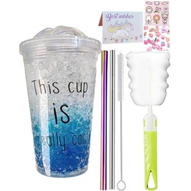 Imagem de Copo de viagem canudo gelo café bolha chá plástico piquenique festa beber copo freezer caneca presente de aniversário (este copo é realmente azul legal)