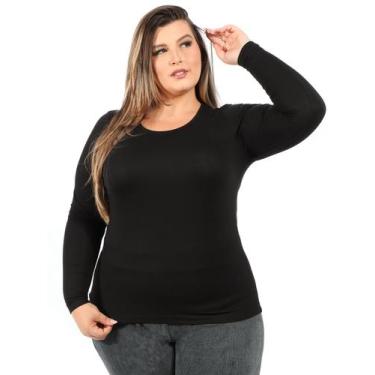 Imagem de Blusa Plus Size Viscolycra Manga Longa Básica Lisa Preta - Anistia