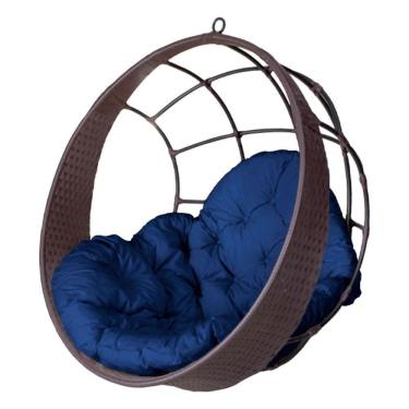Imagem de Cadeira Balanço Ninho Suspenso De Fibra C- Almofada Impermeável Tabaco-azul