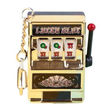 Imagem de kowaku Máquina de caça-níqueis da sorte com chaveiro de carretel giratório, pingente de bolsa, lembranças, chaveiro de jogos engraçados para homens e, Dourado