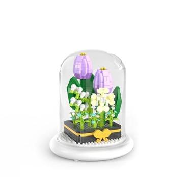 Imagem de Genérico Bloco De Montar Flor Na Cúpula Com Led | Bloco de Construção Flores Artificiais Led | Blocos de Construção Botânicos Mini Peças (620pcs, 8 anos - 12)