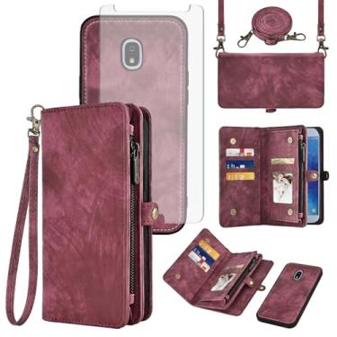 Imagem de Asuwish Capa de celular para Samsung Galaxy J7 Star J 7 Crown 7J Refine 2018 J7V V 2ª geração com zíper carteira celular com alça protetora de tela de vidro temperado flip porta-cartão Aura S767VL SM