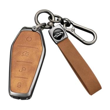 Imagem de HIBEYO Capa de chaveiro compatível com acessórios BYD Capa de liga de zinco compatível com BYD Atto 3 Han EV Dolphin durável Second Song Pro Tang Dm Qin Plus MAX Yuan Key Case - Chaveiro longo marrom