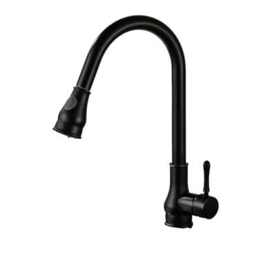 Imagem de Torneira de cozinha retrátil com acabamento em latão escovado cromado/preto/níquel, torneira misturadora montada na bancada, preta