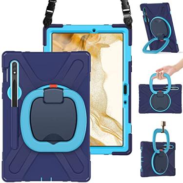 Imagem de BRAECN Capa para Samsung Galaxy Tab S9/S8/S7 2023/2022/2020 SM-X710/700/T870, capa de silicone resistente à prova de choque com suporte para caneta S, alça rotativa, alça de transporte e suporte para