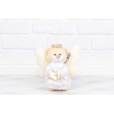 Imagem de URSO ANJO DE PELUCIA 15 CM, VESTIDO DE CETIM - PARA DECORAÇÃO (BRANCO)