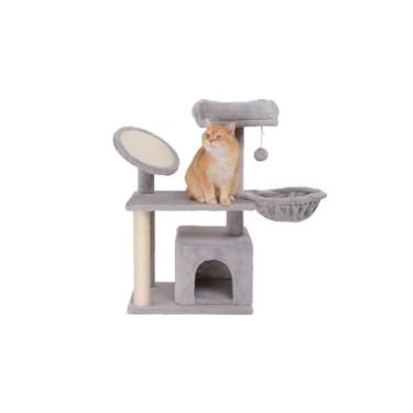 Imagem de Ouritsu Árvore para gatos, torre para gatos de 78,7 cm, poste para arranhar de sisal, rampa redonda espelhada para arranhar, poleiro superior de pelúcia bem acolchoado, cesta fofa, gato interno,