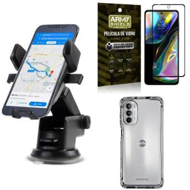 Imagem de Kit Capa Moto G82 + Suporte Veicular Ventosa Automático + Película Vid