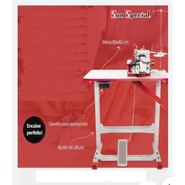 Imagem de Overloque gn1  semi industrial sun special vermelha com mesa, 110V