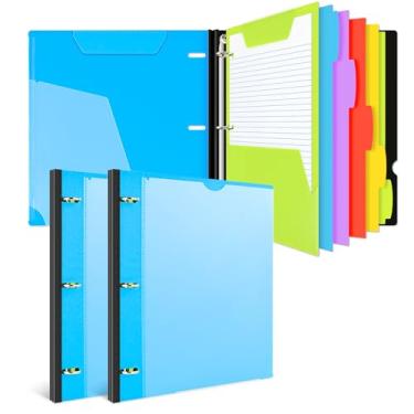 Imagem de INFUN Caderno de fichário telescópico tudo-em-um - 2 peças, fichário recarregável de 3 anéis com 1 pasta de bolso móvel de plástico, 5 divisórias de plástico, papel milimetrado e papel pautado para