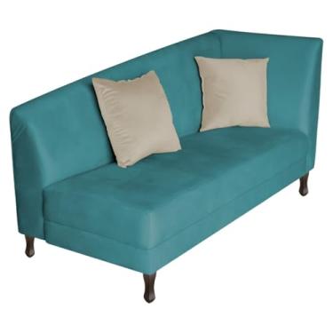 Imagem de Recamier Heitor 160cm com Almofada Lado Esquerdo Suede Azul Turquesa/Bege
