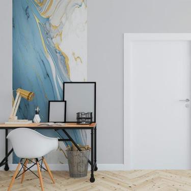 Imagem de Papel de Parede Painel 3D Mármore Branco Azul e Ouro 1M Revestimento P