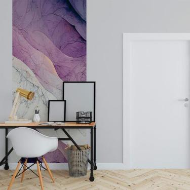 Imagem de Papel de Parede Painel 3D Mármore Branco e Roxo 1M Viníl Revestimento 