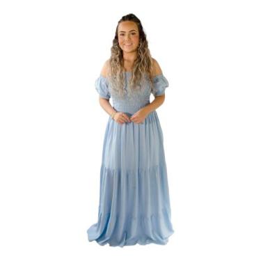 Imagem de Vestido Longo Lastex Ciganinha Saia Três Marias  - Dineia Cintra, Azul