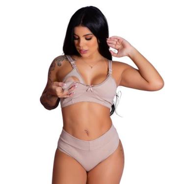 Imagem de Conjunto de Sutiã Amamentação e Calcinha Cós Alto Cotton Confortável P