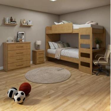 Imagem de Quarto Infantil Beliche Olga com Cômoda e Mesa de Cabeceira Baião Amên