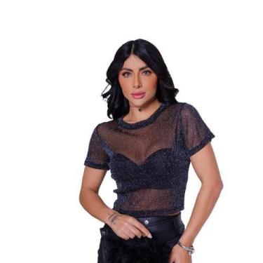 Imagem de Croppeds Lurex Brilhante com Tule Transparente Tendência Festa - Yasmi