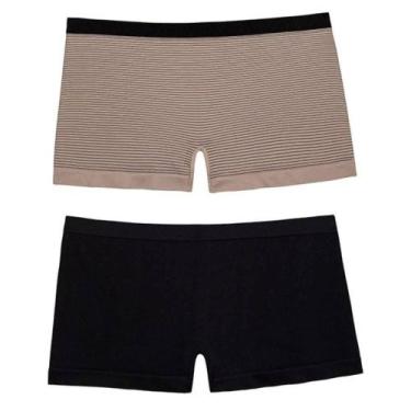 Imagem de Kit 2 Calcinhas Boxer DelRio 8291 Sem Costura, Preto, Quartzo listrado
