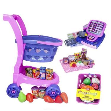 Imagem de Mercado Infantil Completo Carrinho Cesta Comida 43 Peças - Altimar
