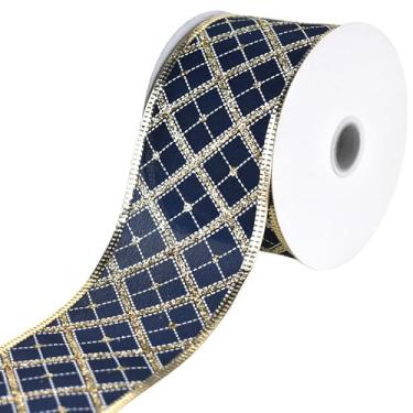 Imagem de Homeford Fita com fio de borda metálica diagonal cruzada brilhante de Natal, 6,8 cm, 10 jardas, ouro