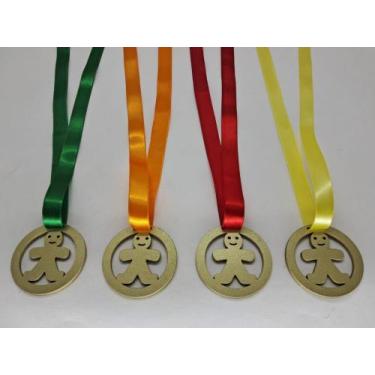 Imagem de 32 Lembrancinhas Dia Das Crianças Medalha Em MDF Dourada Criança Feliz
