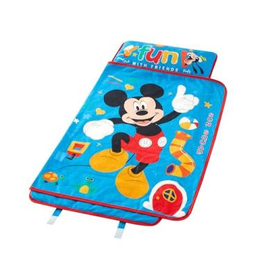 Imagem de Disney Mickey Mouse Tapete para cochilo, acolchoado com cobertor e travesseiro anexados, macio e portátil, 51 x 117 cm, ótimo para creche, pré-escola, viagens e festas do pijama
