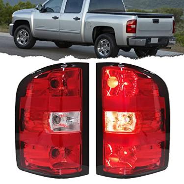 Imagem de VGETTING Luzes traseiras para Chevy Silverado 2007-2013 Conjunto de lâmpada traseira com lâmpada de substituição luz de freio de lente vermelha um par