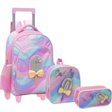 Imagem de Kit Mochila Escolar Rodinhas Infantil Meninas Picolé Grande - Yepp