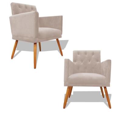 Imagem de Kit Decorativo Duas Poltrona Nina Retro Pés Palito Suede Porcelana Com