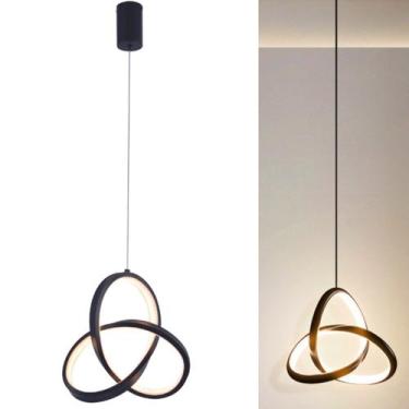 Imagem de Lustre Luminária Pendente Led Rings Redondo Design Moderno Preto Abstr