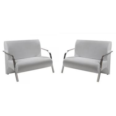 Imagem de Kit 2 Poltrona Vênus 2 Lugar Braço Alumínio DSalla Tecido Sintético   