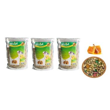 Imagem de 4 Rações Mistura para Passarinhos / Pássaro Periquitos Mel 500g - Belg