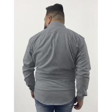 Imagem de Camisa Social Masculina Cinza Manga Longa Slim Fit Algodão e Poliéster