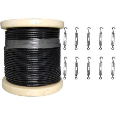 Imagem de Cabo Aço 1/8 Revestido PVC Preto Academia 100M + 10 Esticadores - Shop