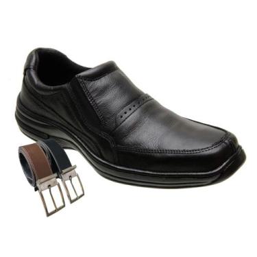 Imagem de Sapato Confort Masculino Social em Couro Ortopédico + Cinto (SL5010) -
