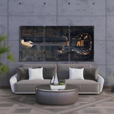 Imagem de Kit 3 Quadro Decorativo Rock Guitarra Dourada Violão Música - Telech