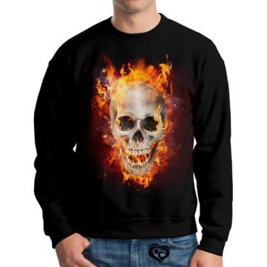 Imagem de Moletom Rock N Roll Adulto Caveira UNISSEX Blusa casaco Fogo - Alemark