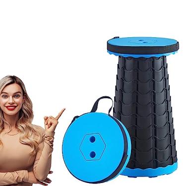 Imagem de VSSOLO Banco dobrável portátil atualizado, assento retrátil de acampamento para adultos ao ar livre, viagens, churrasco, pesca, cadeira leve de espera na fila 2022 segunda geração (preto azulado)