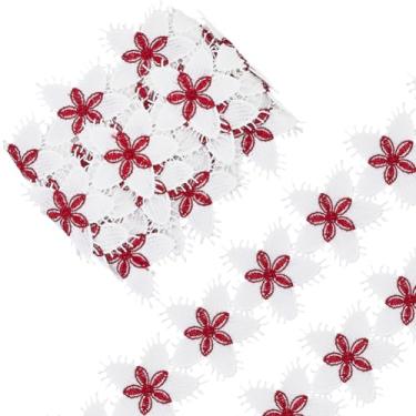 Imagem de GORGECRAFT 1,5 m x 6 cm Firetijolo vermelho flor guarnição de renda artesanal borda borda fita aparamentos tecido bordado apliques suprimentos de costura DIY artesanato acabamento para tiara roupas