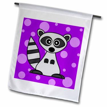 Imagem de 3dRose fl_24623_1 Bandeira de jardim com fundo de bolinhas roxas, guaxinim de desenho animado, 30 x 45 cm