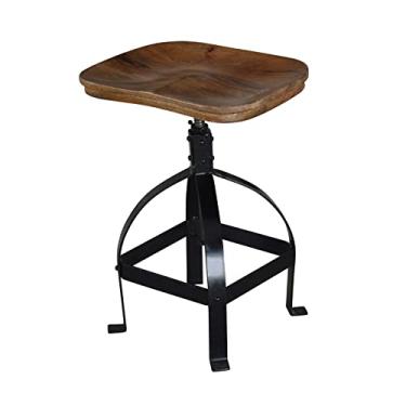Imagem de Bare Decor Banqueta giratória para balcão de barril em madeira maciça e metal preto, altura ajustável