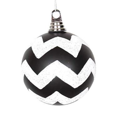 Imagem de Vickerman Bola Chevron de enfeite de Natal de 20 cm, acabamento fosco preto e branco, plástico inquebrável, decoração de árvore de Natal